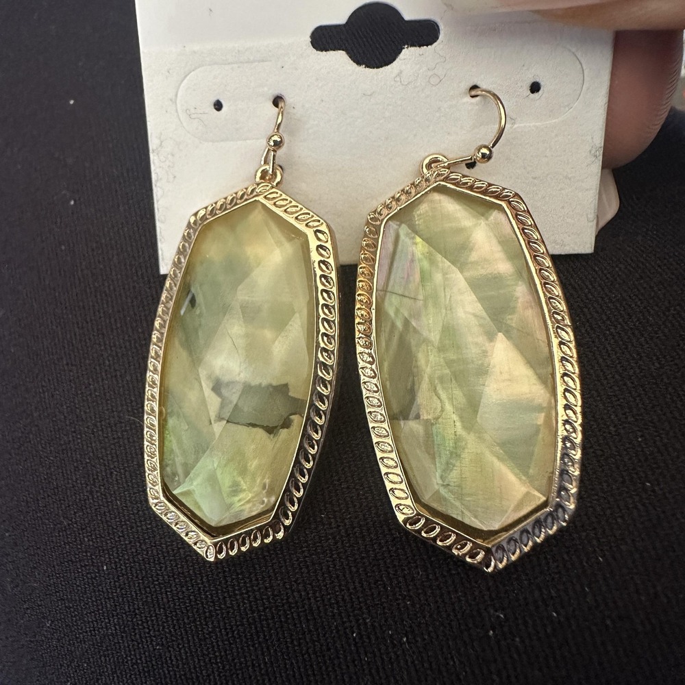 Gold Tone Yellow Resin Hexagon Dangle Earrings Womens 2 Inch Statement Boho‎